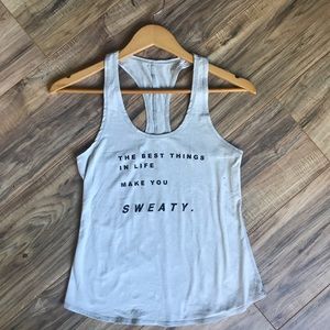 Grey Workout Racer Back Letter Quote Tank Top